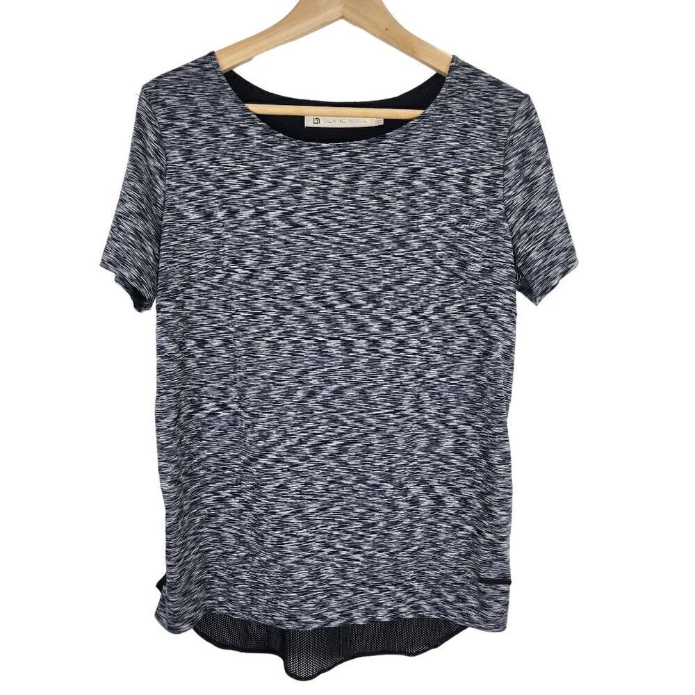 Blanc Noir Mesh Back Tee Womens XS Short Sleeve Black‎ Space Dyed Sheer Flowy